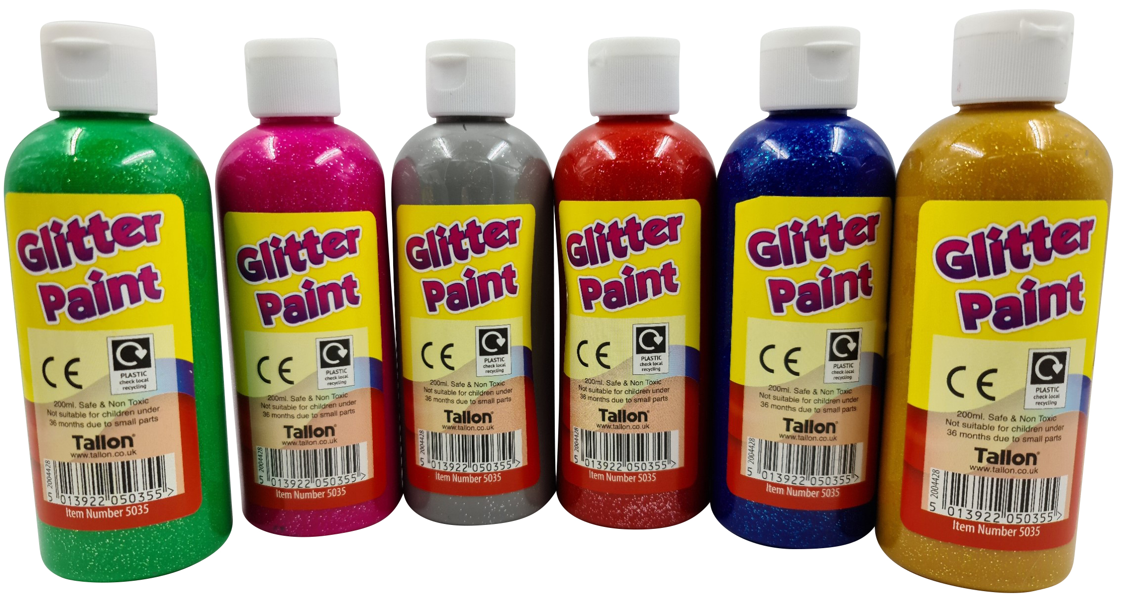 6 Pack 200ml Glitter Paints Evelay